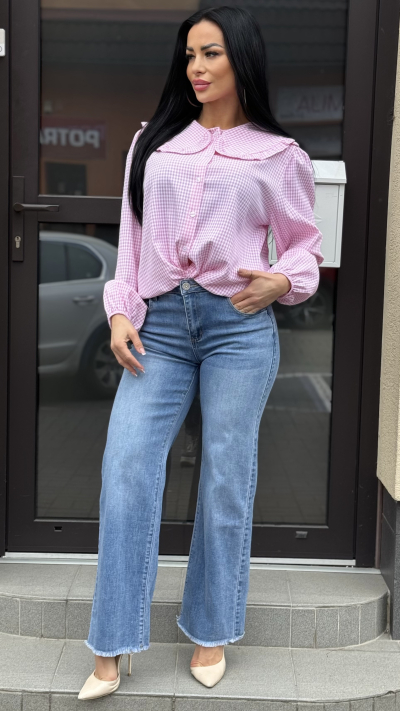 Dámska košeľa s jemným károvaným vzorom – ružová