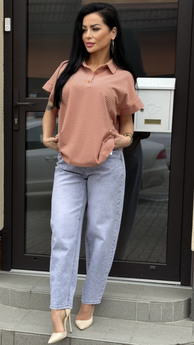 Dámské pásikavé tričko – oranžová farba