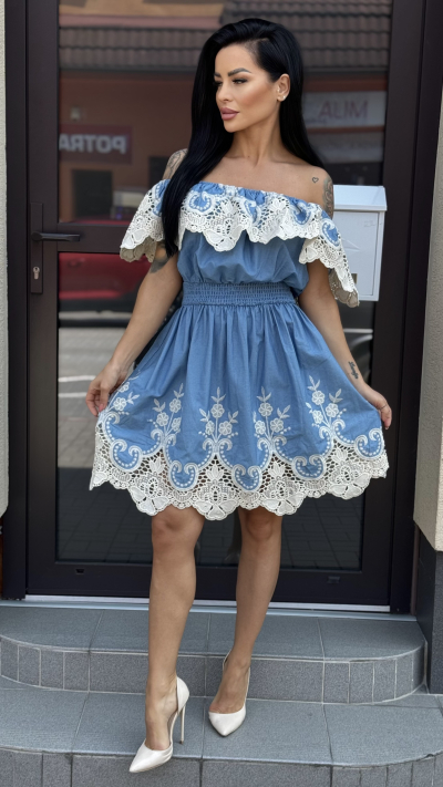 Modre šaty s čipkou – Samantha