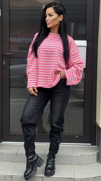 Pruhovaná Ružová mikina